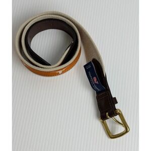 Vineyard Vines Size 34 Canvas Leather Belt Longhorn Solid Brass Made in USA